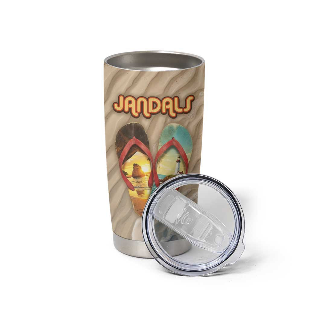 Kiwi Jandal Beach Life Tumbler Cup New Zealand Flip Flops Ocean Wave Surf Style