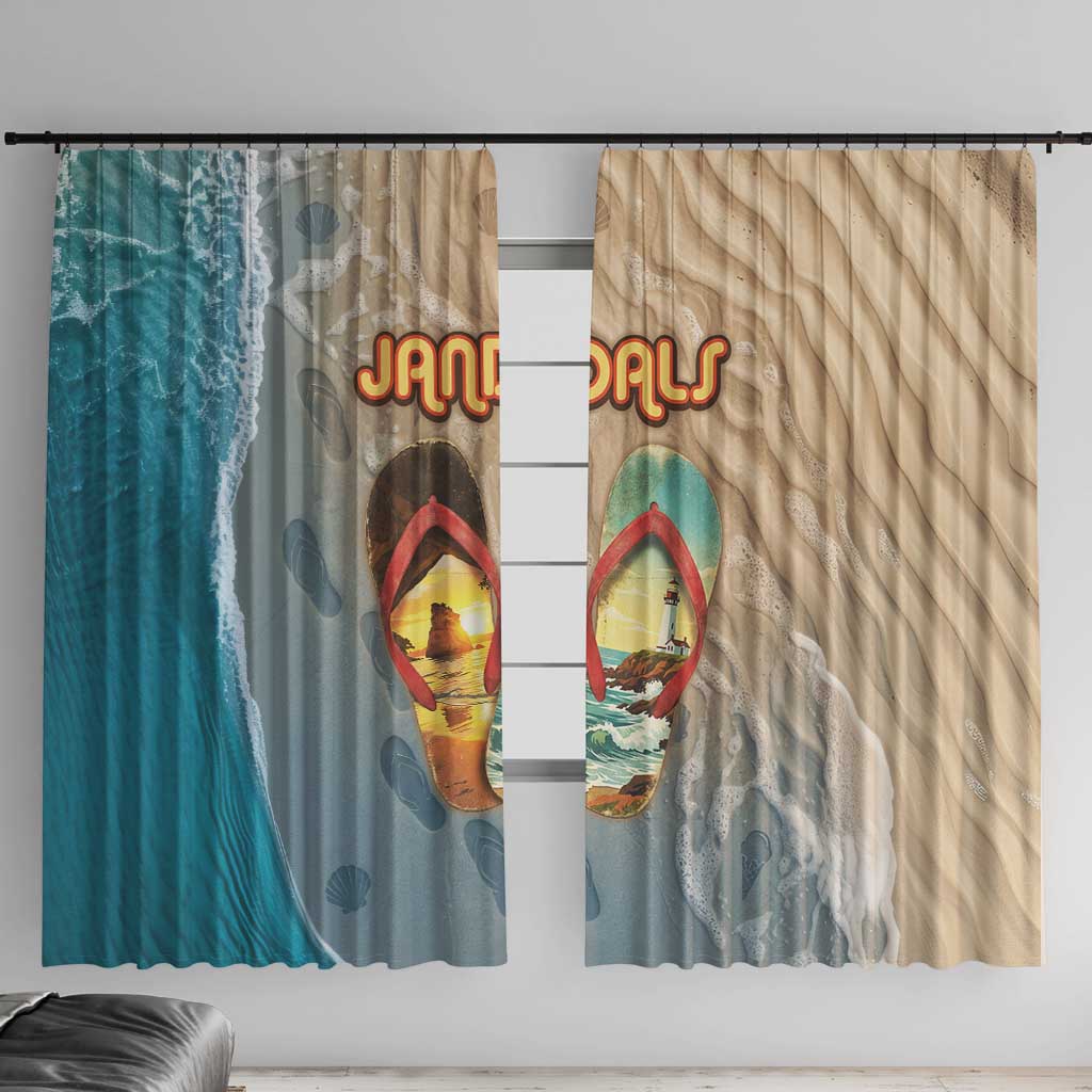 Kiwi Jandal Beach Life Window Curtain New Zealand Flip Flops Ocean Wave Surf Style