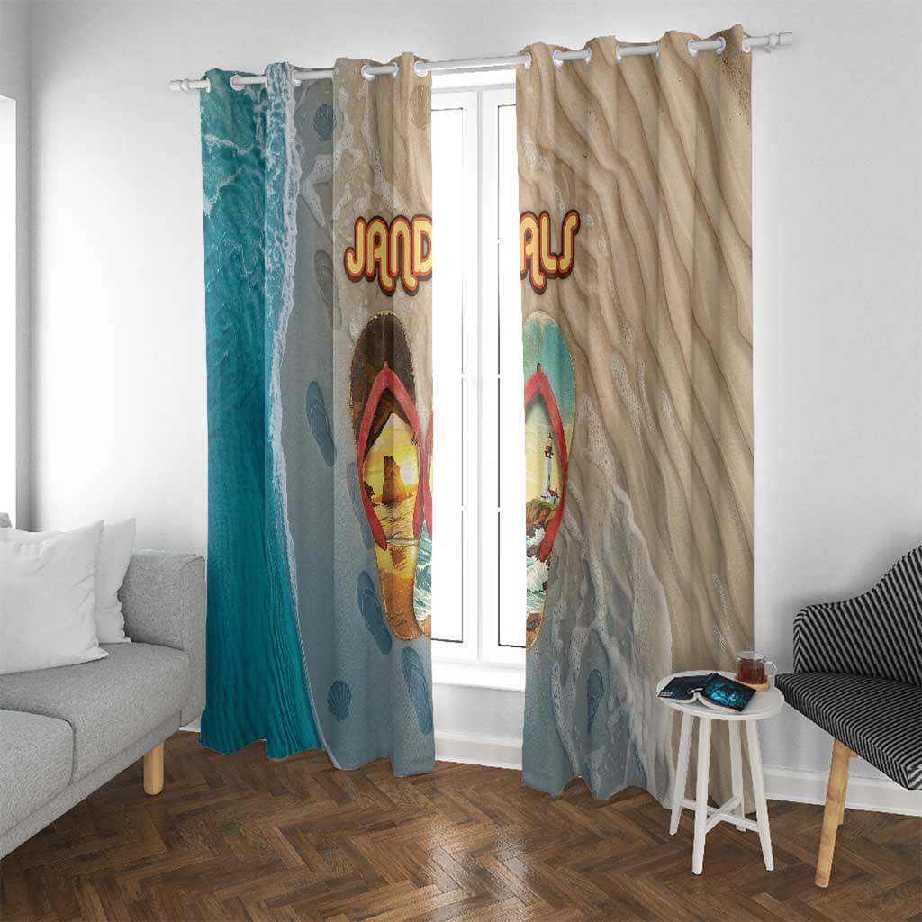Kiwi Jandal Beach Life Window Curtain New Zealand Flip Flops Ocean Wave Surf Style