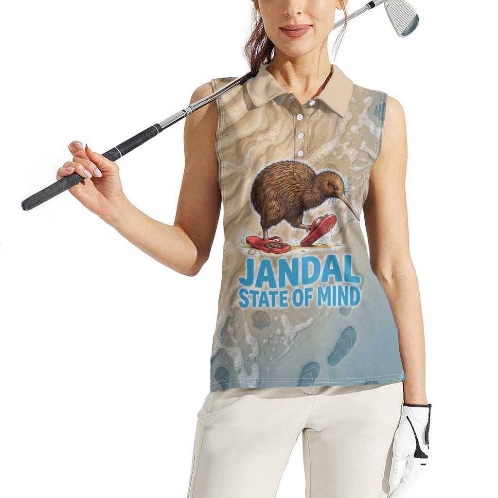 Kiwi Jandal Beach Life Women Sleeveless Polo Shirt New Zealand Flip Flops Ocean Wave Surf Style TS04 - Polynesian Pride