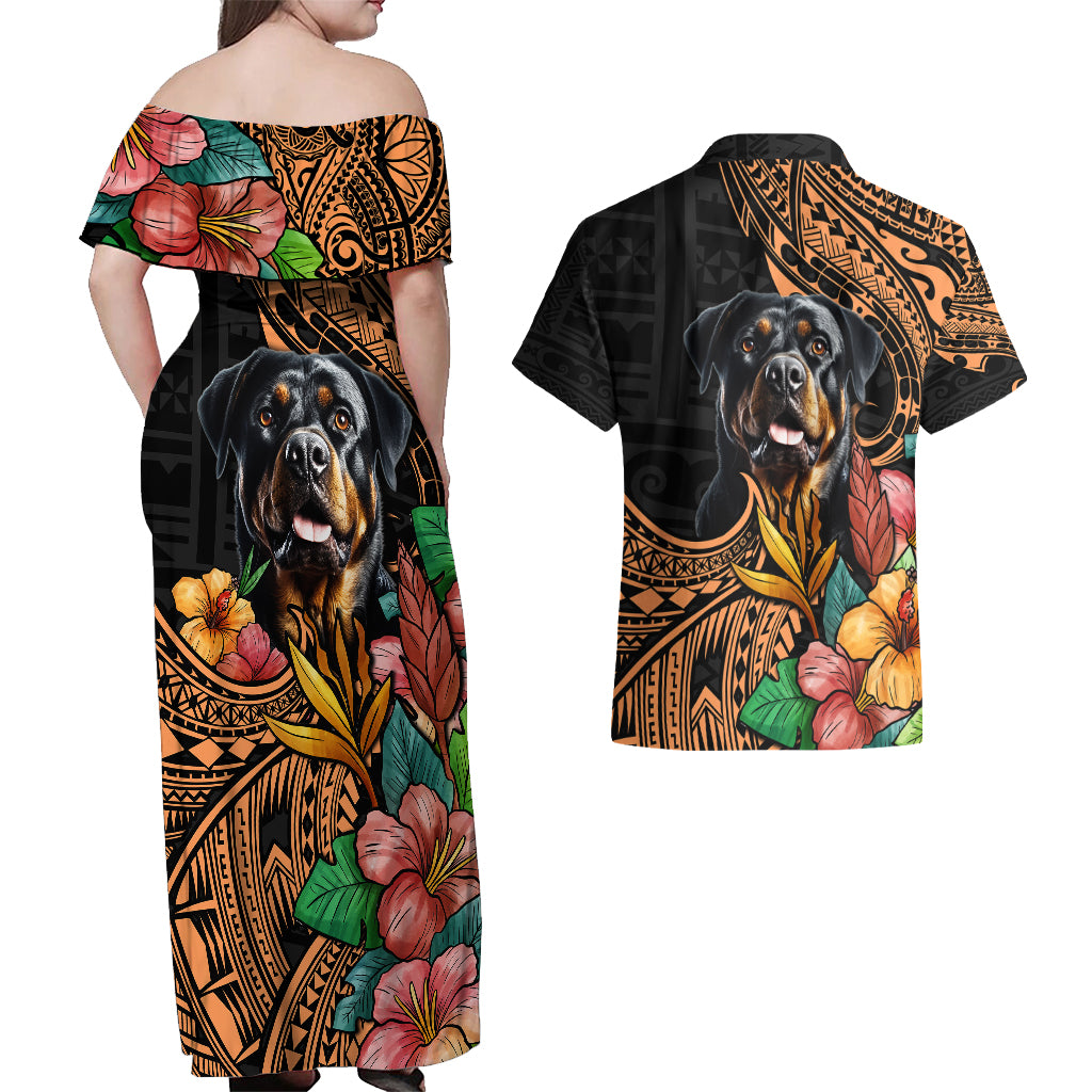 Polynesian Rottweiler Couples Matching Off Shoulder Maxi Dress and Hawaiian Shirt Polynesian Pattern And Rottweiler TS04 - Polynesian Pride