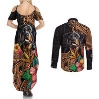 Polynesian Rottweiler Couples Matching Summer Maxi Dress and Long Sleeve Button Shirts Polynesian Pattern And Rottweiler TS04 - Polynesian Pride