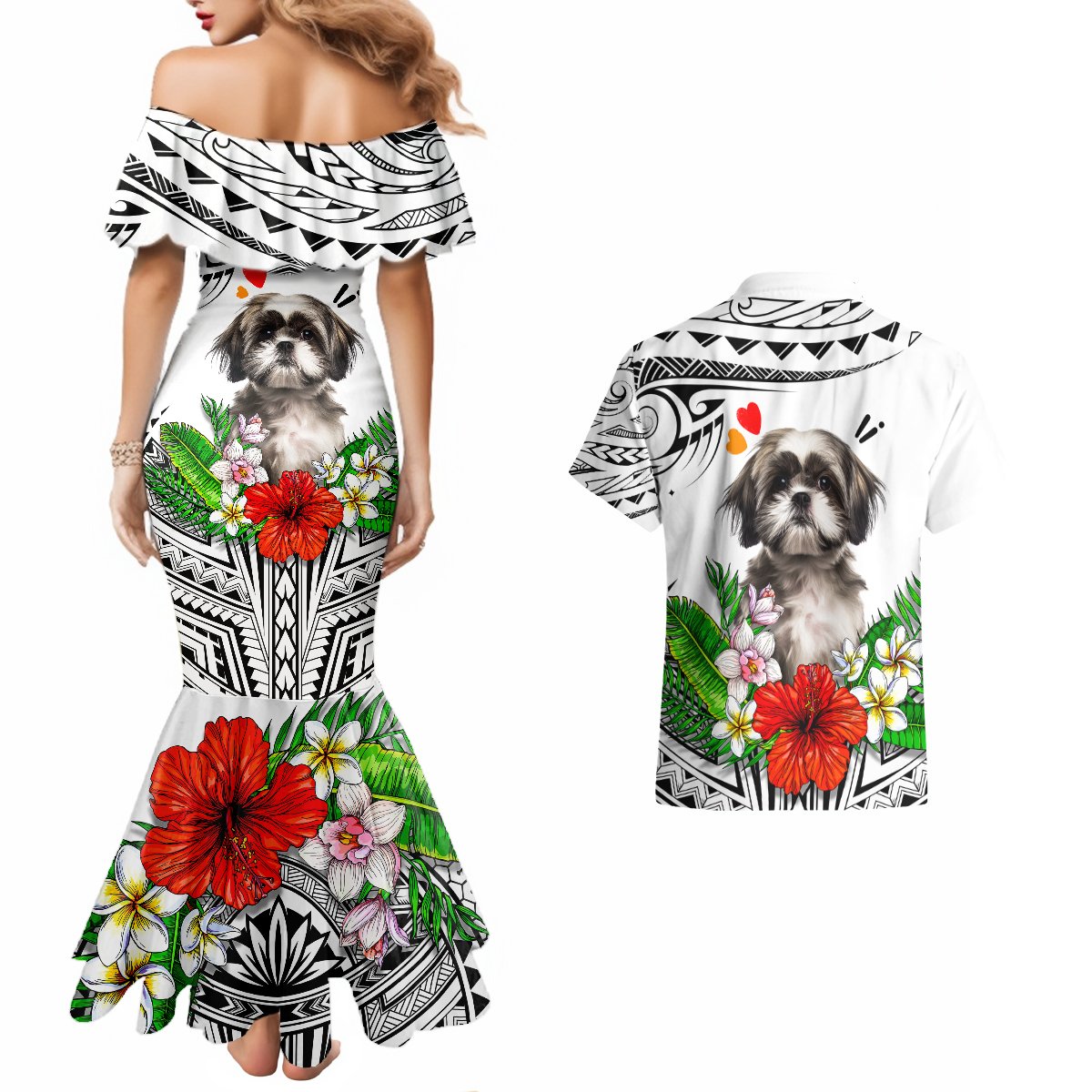 Polynesian Shih Tzu Couples Matching Mermaid Dress and Hawaiian Shirt Polynesian Pattern And Shih Tzu TS04 - Polynesian Pride