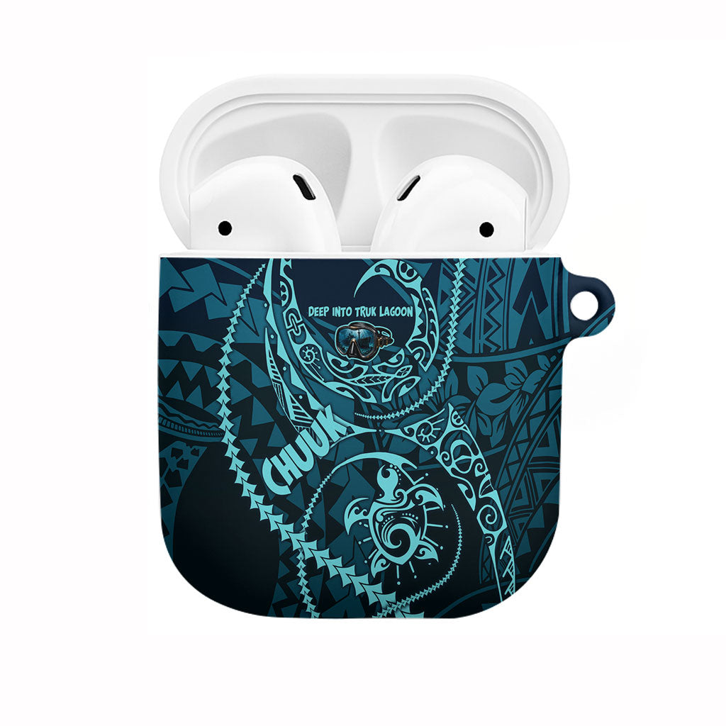 Chuuk Deep Into Truk Lagoon AirPods Case Polynesian Tribal Pattern Wreck Diving Teal Ship Art TS04 Blue Black - Polynesian Pride