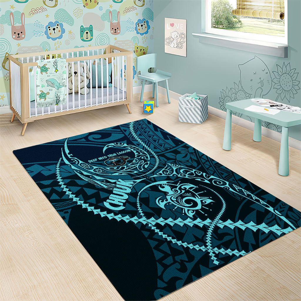 Chuuk Deep Into Truk Lagoon Area Rug Polynesian Tribal Pattern Wreck Diving Teal Ship Art