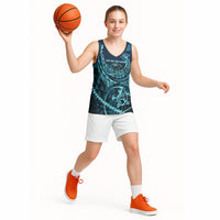 Chuuk Deep Into Truk Lagoon Basketball Jersey Polynesian Tribal Pattern Wreck Diving Teal Ship Art