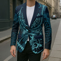 Chuuk Deep Into Truk Lagoon Blazer Polynesian Tribal Pattern Wreck Diving Teal Ship Art