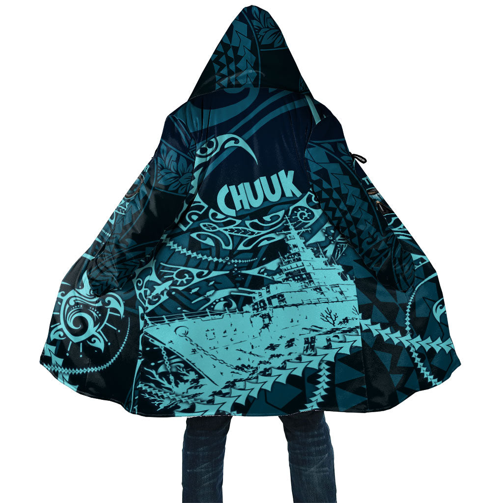 Chuuk Deep Into Truk Lagoon Cloak Polynesian Tribal Pattern Wreck Diving Teal Ship Art TS04 Unisex Blue Black - Polynesian Pride