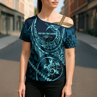 Chuuk Deep Into Truk Lagoon Cross Shoulder Shirt Polynesian Tribal Pattern Wreck Diving Teal Ship Art