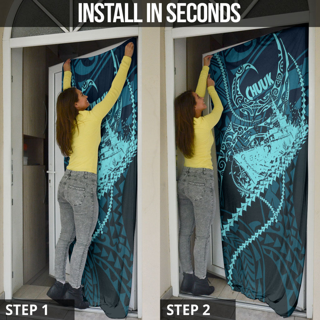 Chuuk Deep Into Truk Lagoon Door Cover Polynesian Tribal Pattern Wreck Diving Teal Ship Art TS04 - Polynesian Pride