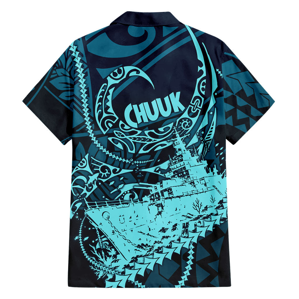 Chuuk Deep Into Truk Lagoon Family Matching Long Sleeve Bodycon Dress and Hawaiian Shirt Polynesian Tribal Pattern Wreck Diving Teal Ship Art