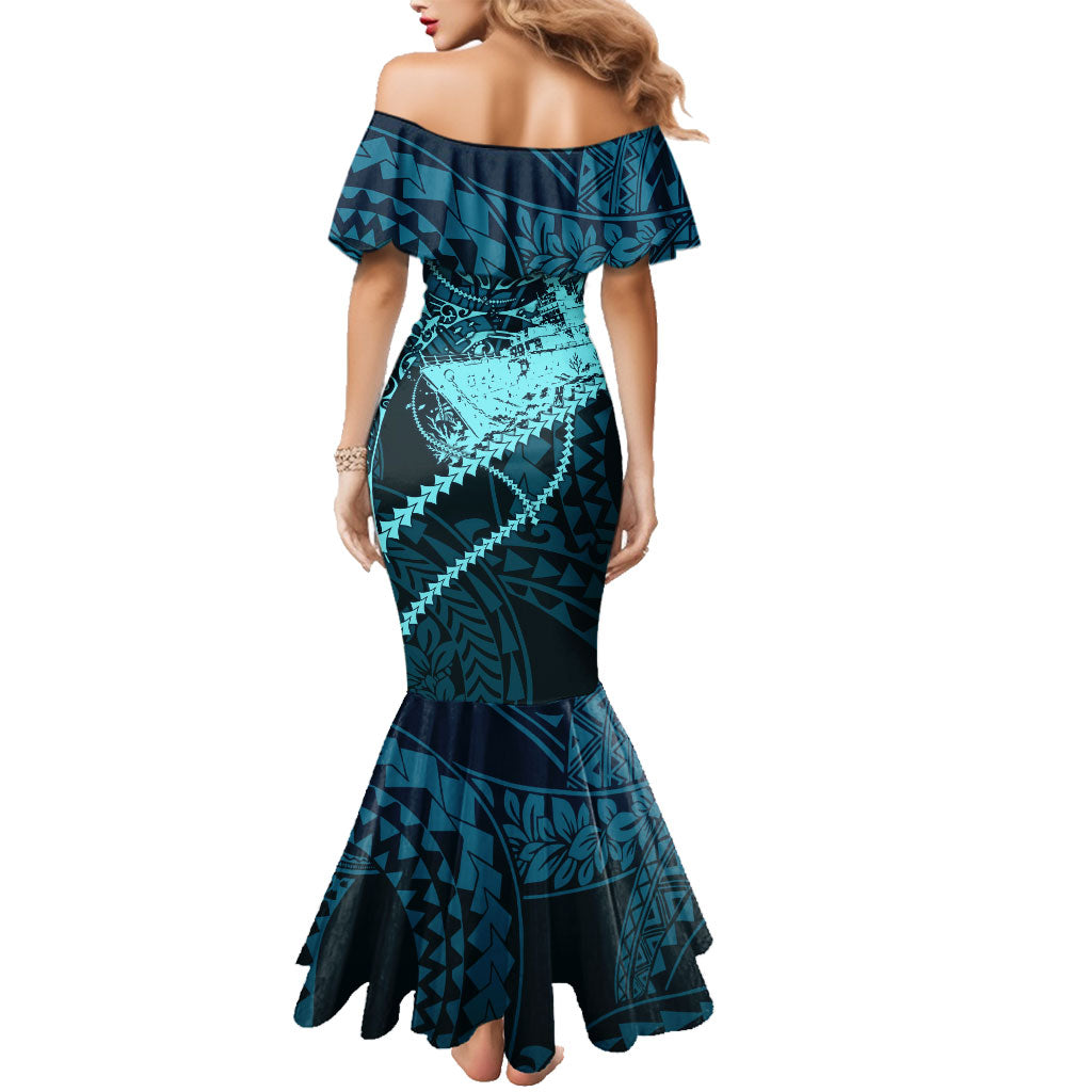 Chuuk Deep Into Truk Lagoon Family Matching Mermaid Dress and Hawaiian Shirt Polynesian Tribal Pattern Wreck Diving Teal Ship Art