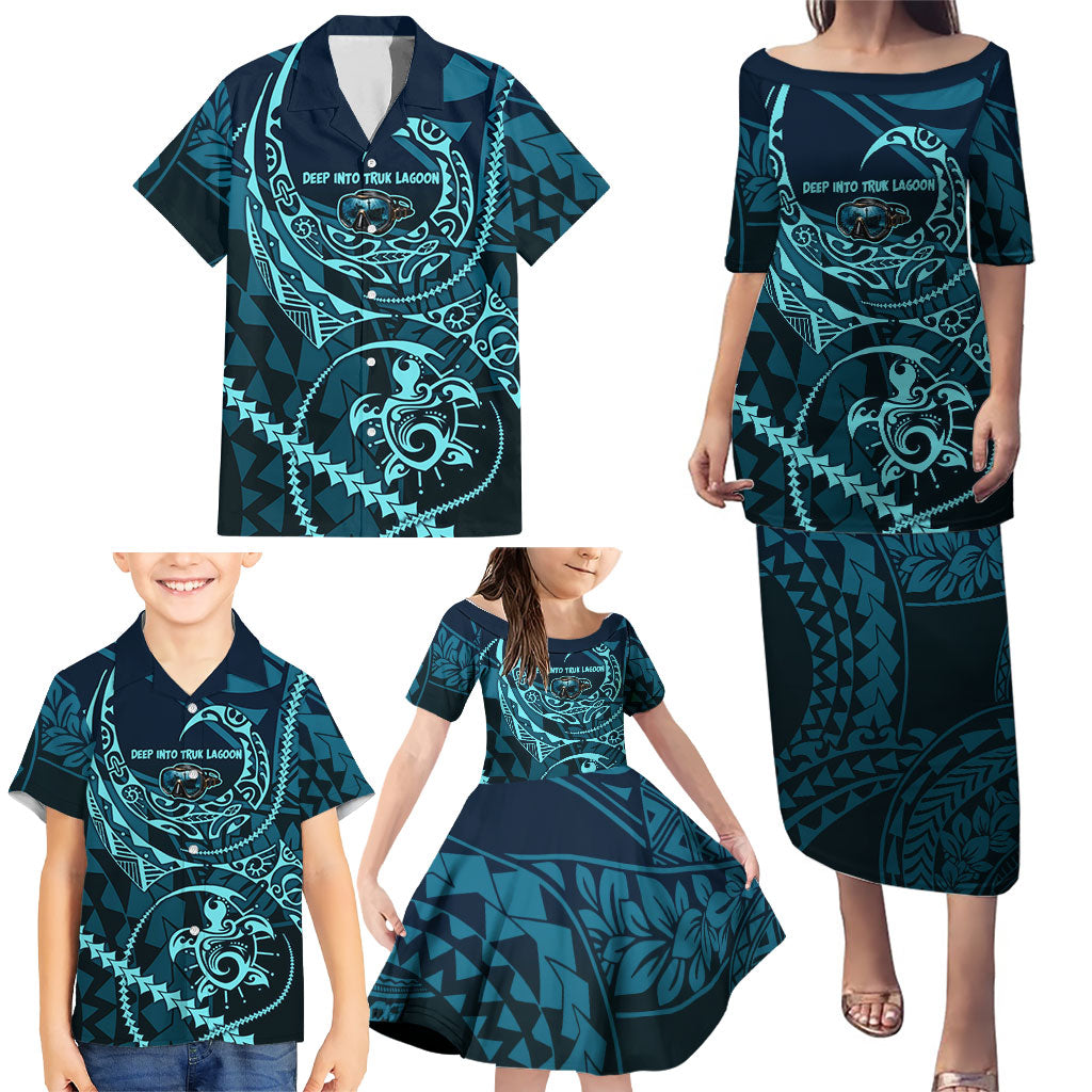 Chuuk Deep Into Truk Lagoon Family Matching Puletasi and Hawaiian Shirt Polynesian Tribal Pattern Wreck Diving Teal Ship Art TS04 - Polynesian Pride