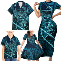 Chuuk Deep Into Truk Lagoon Family Matching Short Sleeve Bodycon Dress and Hawaiian Shirt Polynesian Tribal Pattern Wreck Diving Teal Ship Art