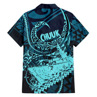 Chuuk Deep Into Truk Lagoon Family Matching Short Sleeve Bodycon Dress and Hawaiian Shirt Polynesian Tribal Pattern Wreck Diving Teal Ship Art