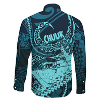 Chuuk Deep Into Truk Lagoon Family Matching Short Sleeve Bodycon Dress and Hawaiian Shirt Polynesian Tribal Pattern Wreck Diving Teal Ship Art