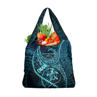 Chuuk Deep Into Truk Lagoon Grocery Bag Polynesian Tribal Pattern Wreck Diving Teal Ship Art