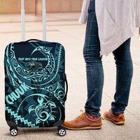 Chuuk Deep Into Truk Lagoon Luggage Cover Polynesian Tribal Pattern Wreck Diving Teal Ship Art