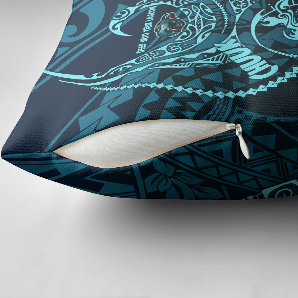 Chuuk Deep Into Truk Lagoon Pillow Cover Polynesian Tribal Pattern Wreck Diving Teal Ship Art