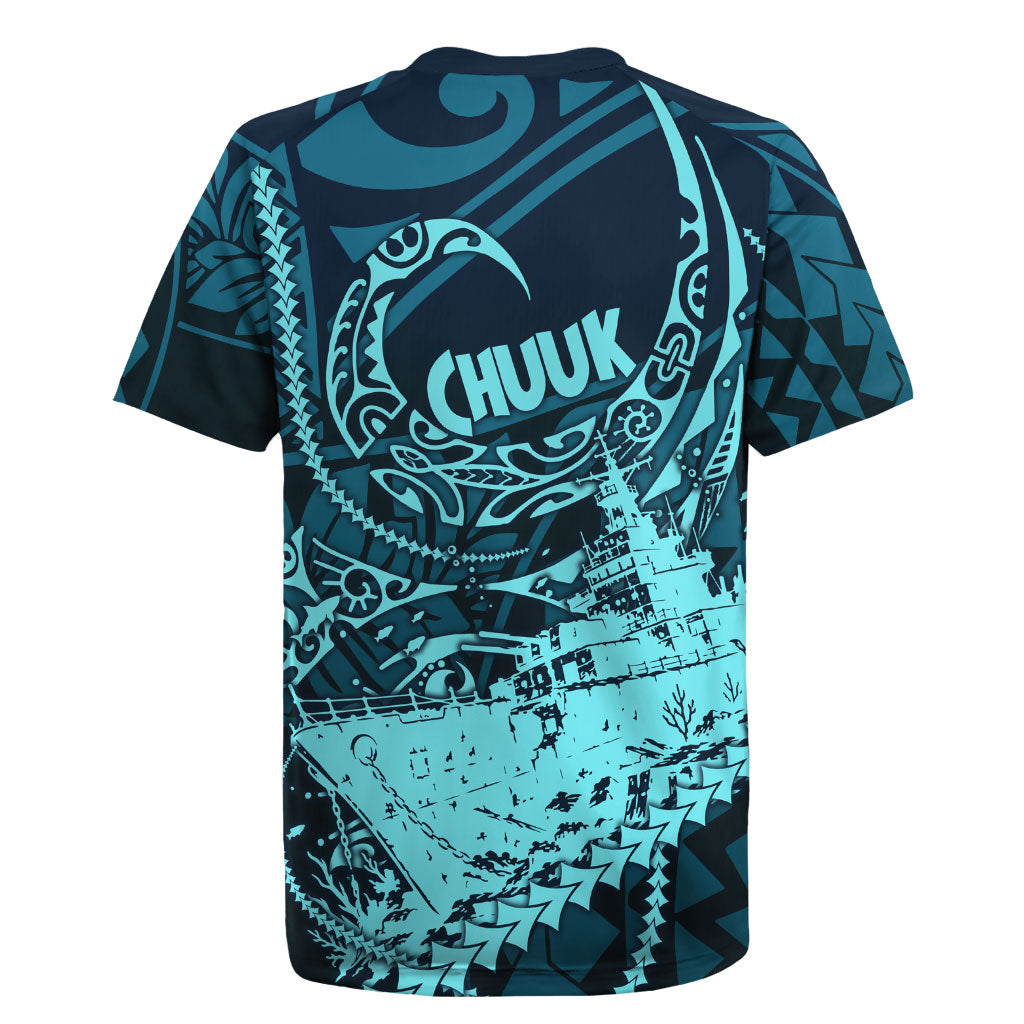 Chuuk Deep Into Truk Lagoon Rugby Jersey Polynesian Tribal Pattern Wreck Diving Teal Ship Art TS04 - Polynesian Pride