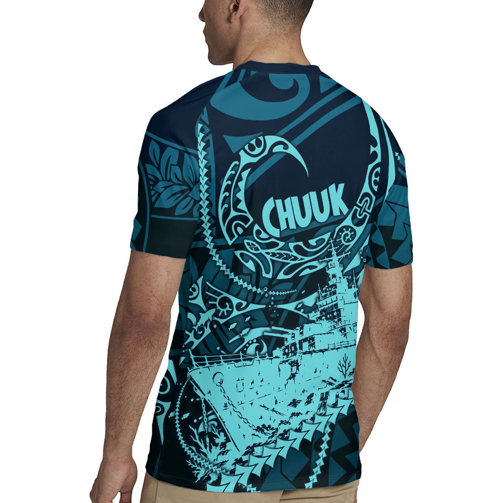 Chuuk Deep Into Truk Lagoon Rugby Jersey Polynesian Tribal Pattern Wreck Diving Teal Ship Art TS04 - Polynesian Pride