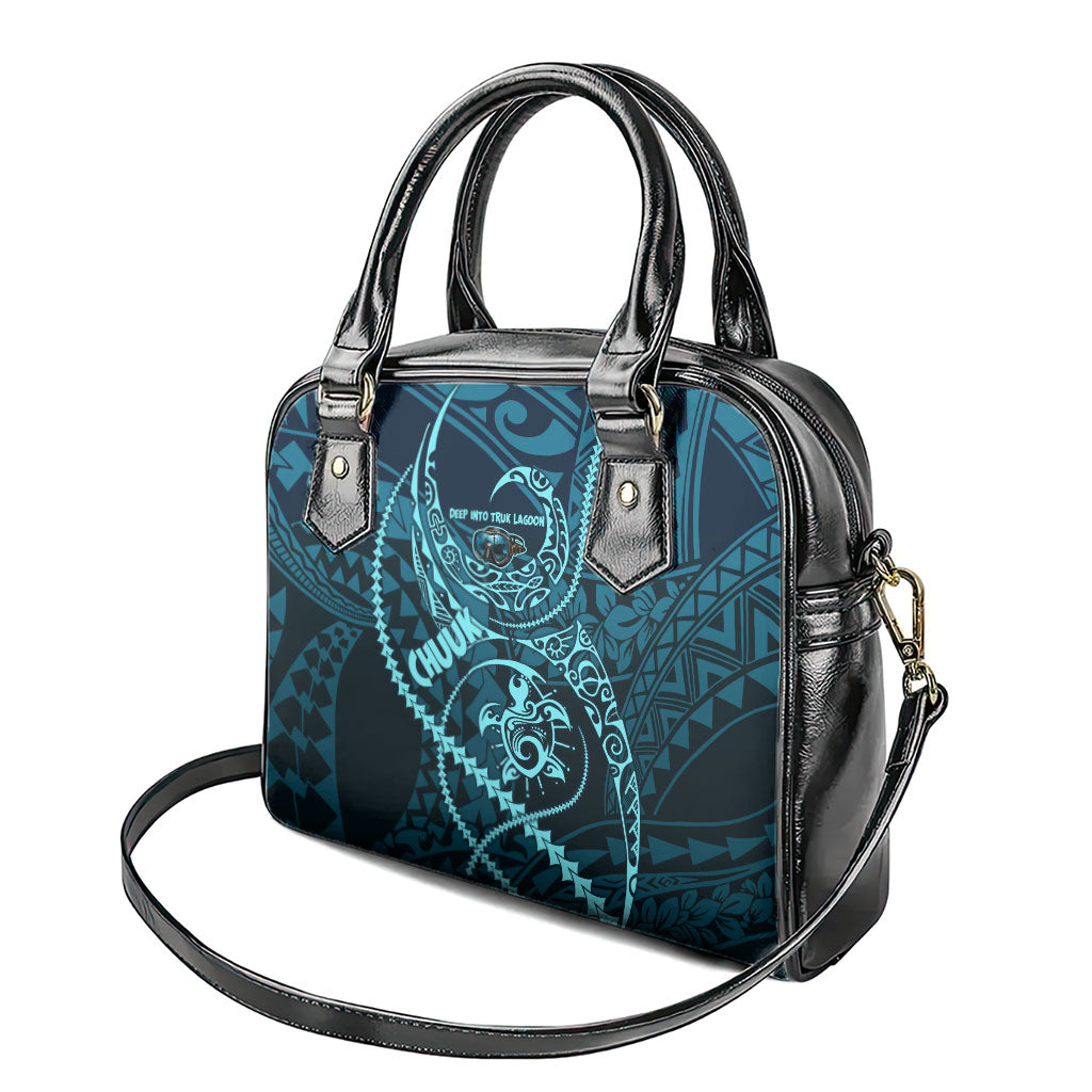 Chuuk Deep Into Truk Lagoon Shoulder Handbag Polynesian Tribal Pattern Wreck Diving Teal Ship Art