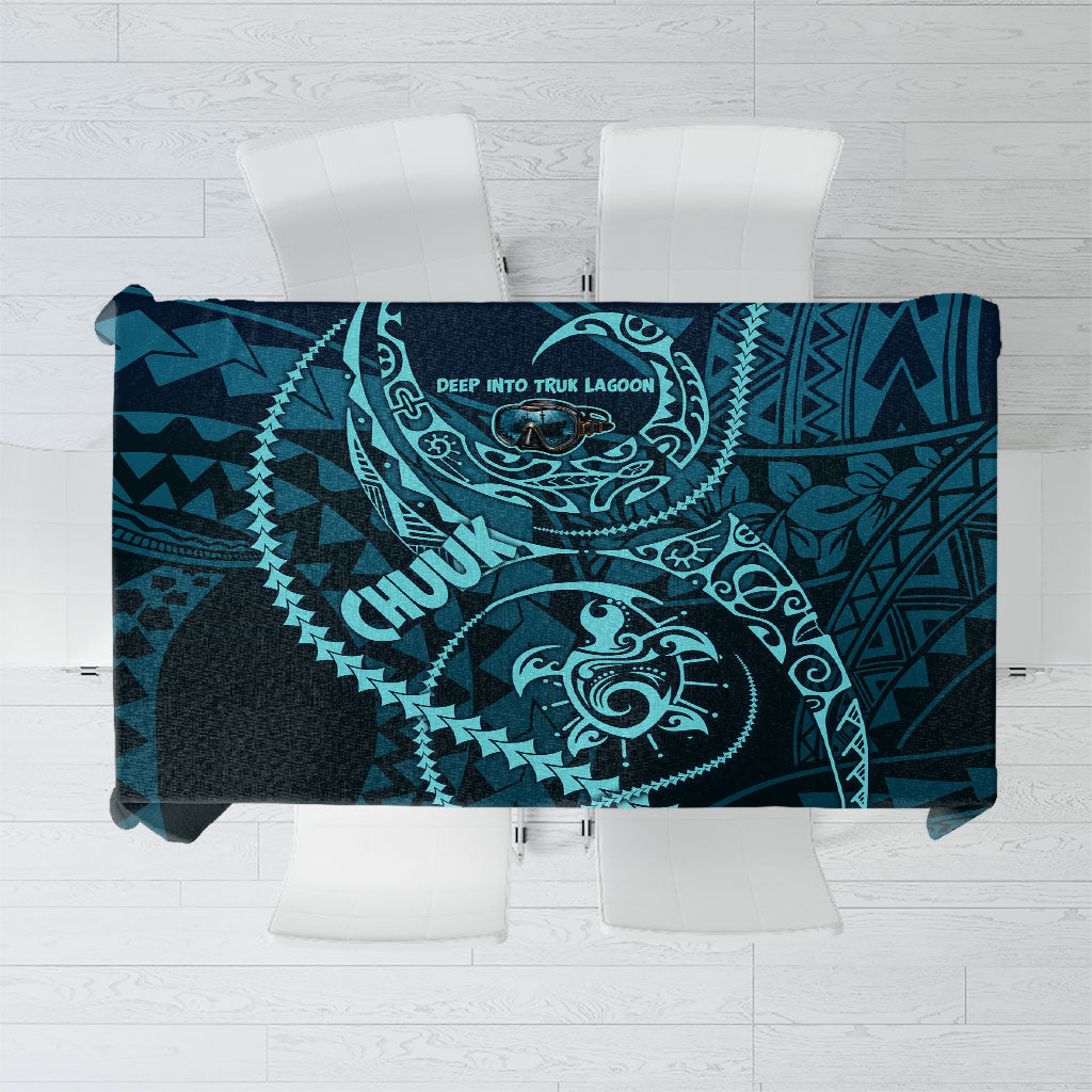 Chuuk Deep Into Truk Lagoon Tablecloth Polynesian Tribal Pattern Wreck Diving Teal Ship Art TS04 Blue Black - Polynesian Pride