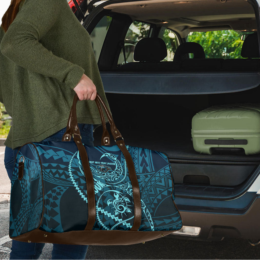 Chuuk Deep Into Truk Lagoon Travel Bag Polynesian Tribal Pattern Wreck Diving Teal Ship Art