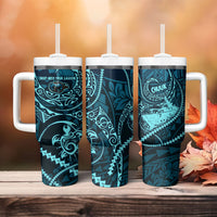 Chuuk Deep Into Truk Lagoon Tumbler With Handle Polynesian Tribal Pattern Wreck Diving Teal Ship Art