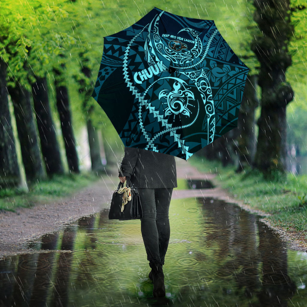 Chuuk Deep Into Truk Lagoon Umbrella Polynesian Tribal Pattern Wreck Diving Teal Ship Art