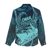 Chuuk Deep Into Truk Lagoon Women Casual Shirt Polynesian Tribal Pattern Wreck Diving Teal Ship Art