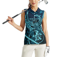 Chuuk Deep Into Truk Lagoon Women Sleeveless Polo Shirt Polynesian Tribal Pattern Wreck Diving Teal Ship Art