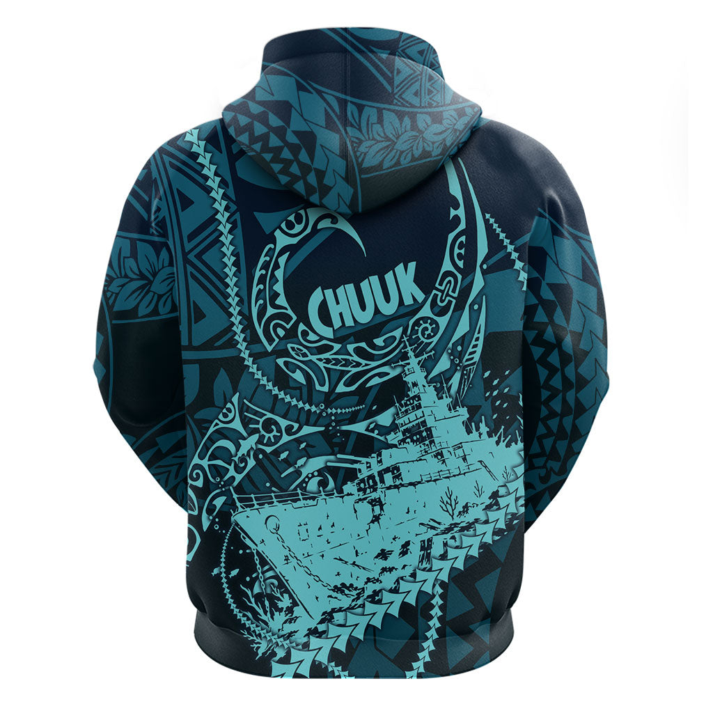 Chuuk Deep Into Truk Lagoon Zip Hoodie Polynesian Tribal Pattern Wreck Diving Teal Ship Art TS04 - Polynesian Pride