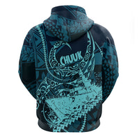 Chuuk Deep Into Truk Lagoon Zip Hoodie Polynesian Tribal Pattern Wreck Diving Teal Ship Art TS04 - Polynesian Pride