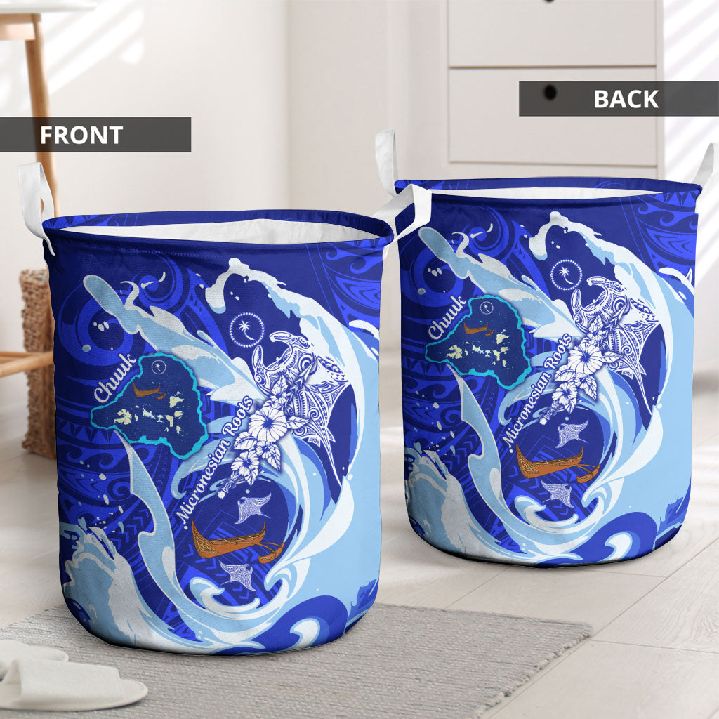 Chuuk Micronesian Roots Laundry Basket Polynesian Tribal Pattern Hibiscus Flower And Stingray Art