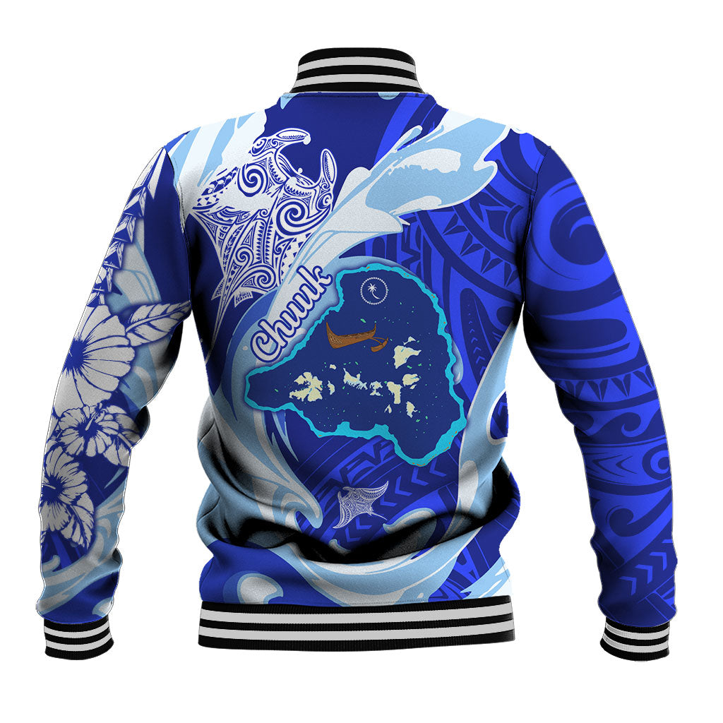 Chuuk Micronesian Roots Baseball Jacket Polynesian Tribal Pattern Hibiscus Flower And Stingray Art