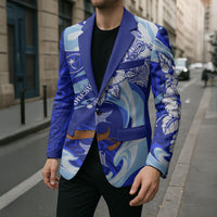 Chuuk Micronesian Roots Blazer Polynesian Tribal Pattern Hibiscus Flower And Stingray Art