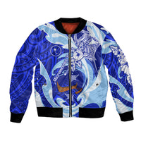 Chuuk Micronesian Roots Bomber Jacket Polynesian Tribal Pattern Hibiscus Flower And Stingray Art