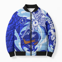 Chuuk Micronesian Roots Bomber Puffer Jacket Polynesian Tribal Pattern Hibiscus Flower And Stingray Art