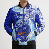 Chuuk Micronesian Roots Bomber Puffer Jacket Polynesian Tribal Pattern Hibiscus Flower And Stingray Art