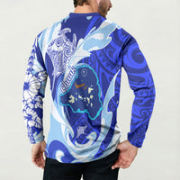 Chuuk Micronesian Roots Button Sweatshirt Polynesian Tribal Pattern Hibiscus Flower And Stingray Art
