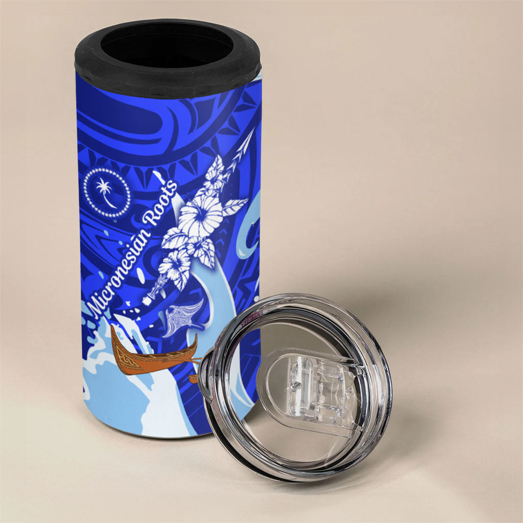 Chuuk Micronesian Roots 4 in 1 Can Cooler Tumbler Polynesian Tribal Pattern Hibiscus Flower And Stingray Art