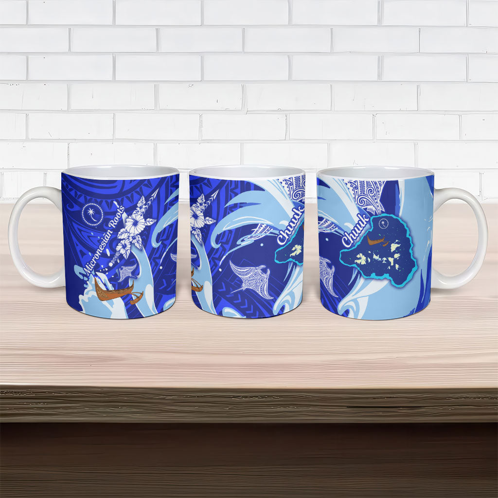 Chuuk Micronesian Roots Ceramic Mug Polynesian Tribal Pattern Hibiscus Flower And Stingray Art