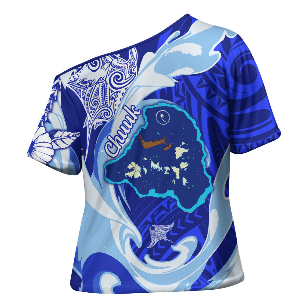 Chuuk Micronesian Roots Cross Shoulder Shirt Polynesian Tribal Pattern Hibiscus Flower And Stingray Art