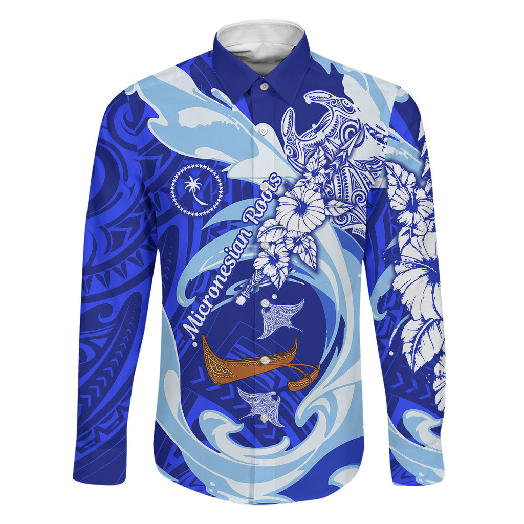 Chuuk Micronesian Roots Family Matching Long Sleeve Bodycon Dress and Hawaiian Shirt Polynesian Tribal Pattern Hibiscus Flower And Stingray Art