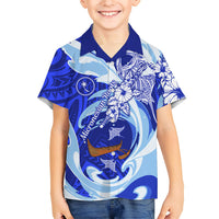 Chuuk Micronesian Roots Family Matching Long Sleeve Bodycon Dress and Hawaiian Shirt Polynesian Tribal Pattern Hibiscus Flower And Stingray Art