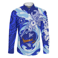 Chuuk Micronesian Roots Family Matching Off The Shoulder Long Sleeve Dress and Hawaiian Shirt Polynesian Tribal Pattern Hibiscus Flower And Stingray Art