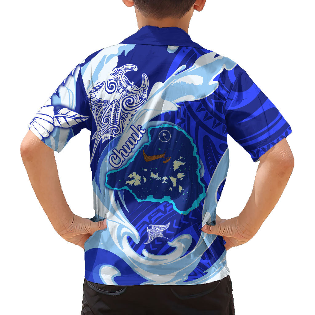 Chuuk Micronesian Roots Family Matching Off Shoulder Short Dress and Hawaiian Shirt Polynesian Tribal Pattern Hibiscus Flower And Stingray Art