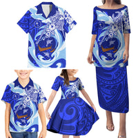 Chuuk Micronesian Roots Family Matching Puletasi and Hawaiian Shirt Polynesian Tribal Pattern Hibiscus Flower And Stingray Art