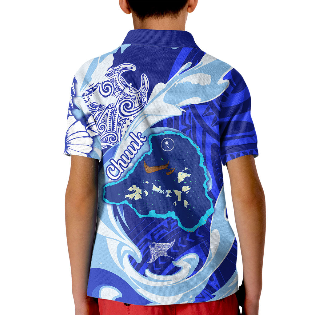 Chuuk Micronesian Roots Kid Polo Shirt Polynesian Tribal Pattern Hibiscus Flower And Stingray Art